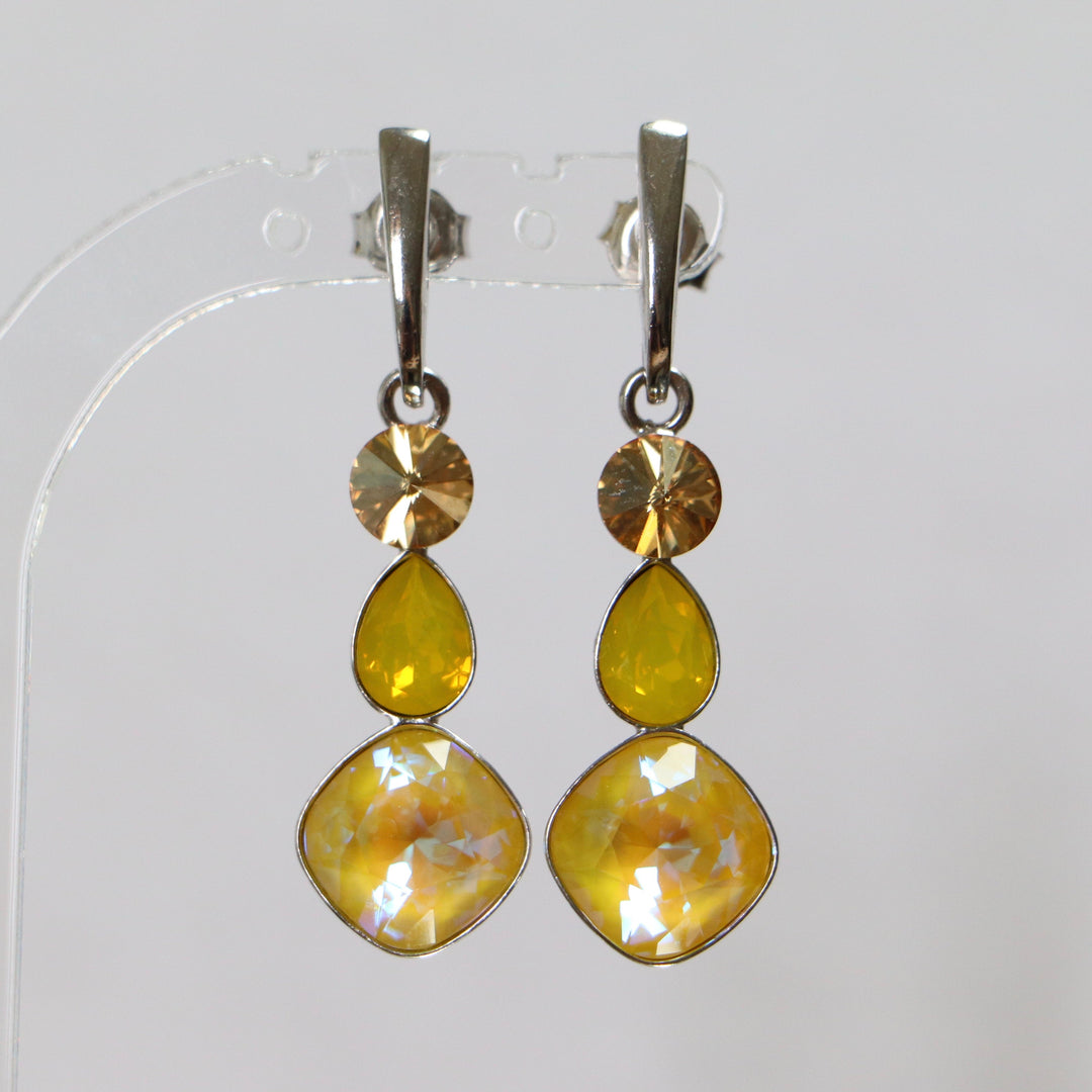 Boucles d'oreilles, cristaux Swarovski, argent rhodié, jaune, ART-DECO