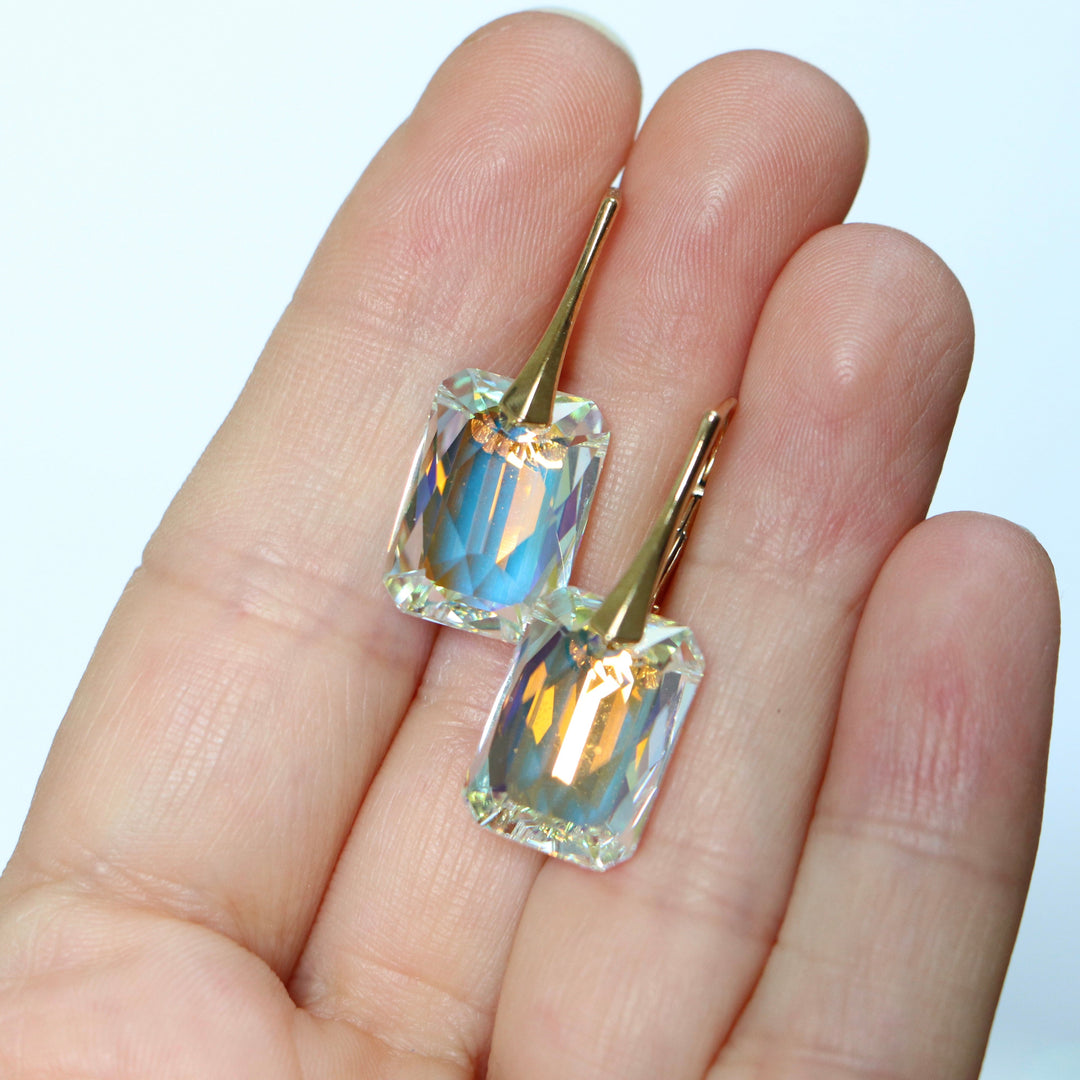Ohrringe mit Swarovski-Kristallen, AB-Kristall, Silber vergoldet, NOEMIE