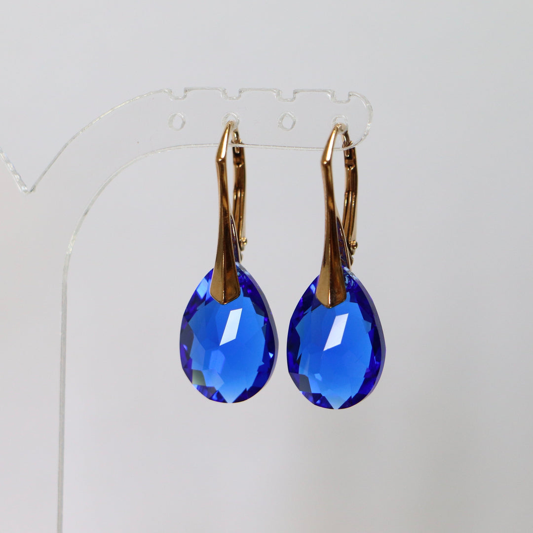Ohrringe mit Swarovski-Kristallen, Silber vergoldet, blau, KATE
