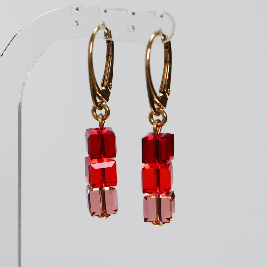 Ohrringe, Swarovski Kristalle, Silber vergoldet, rot, 3CARRE