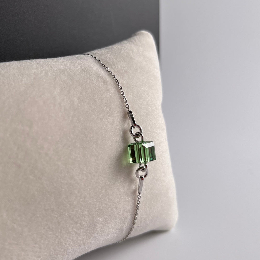 Bracelet avec cristaux Swarovski, vert erinite, argent rhodié, CARRE