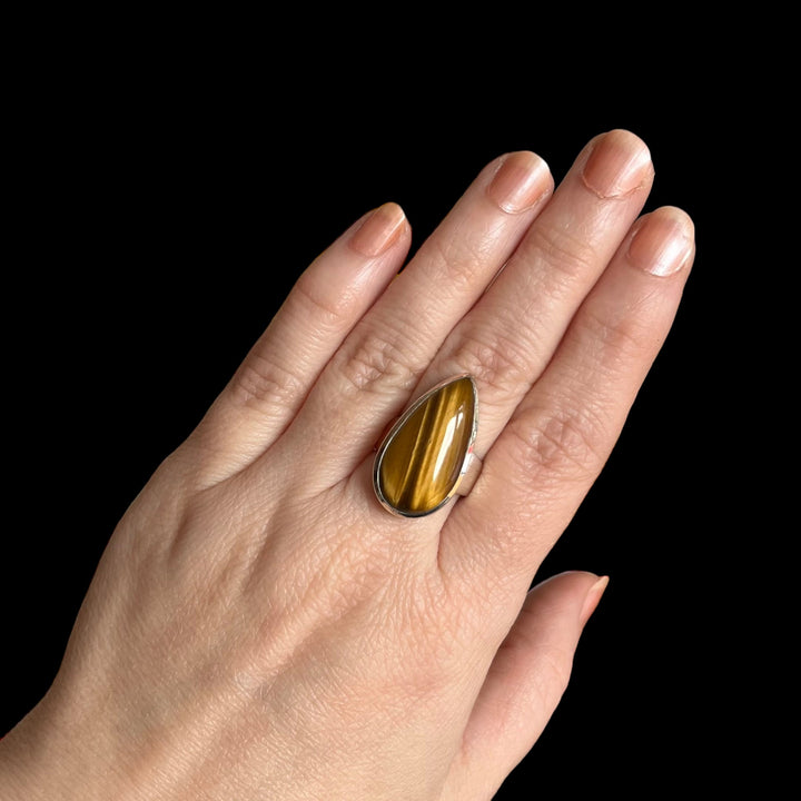 Silberner Tigeraugenring – Größe 55 – BS066