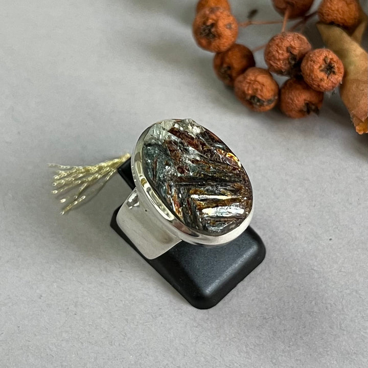 Silberring mit Astrophyllit, Größe 54, BS036
