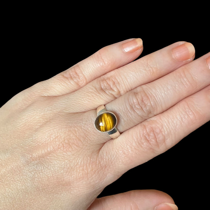 Silberner Tigeraugenring – Größe 54 – BS064