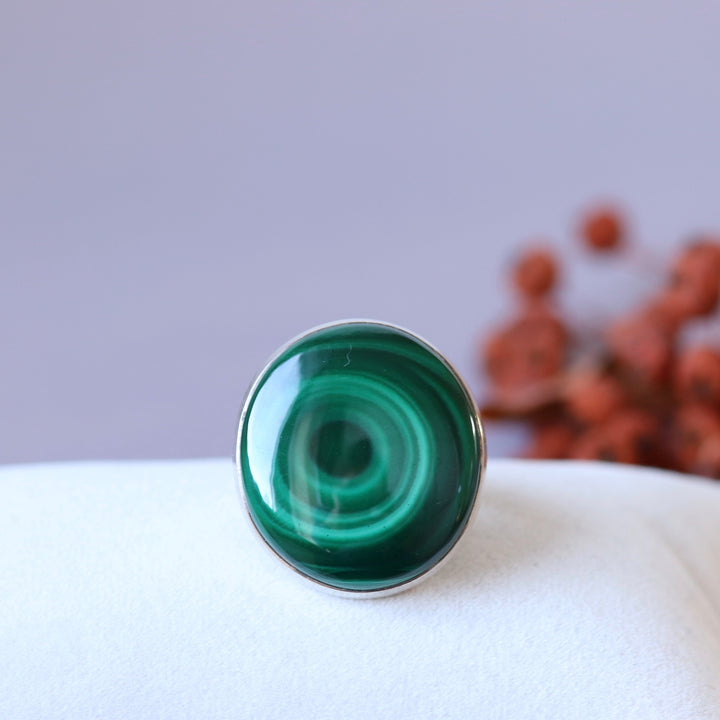 Silver ring with malachite - size 57 - BS023