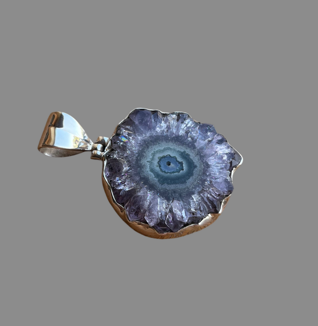 Mala necklace and amethyst pendant