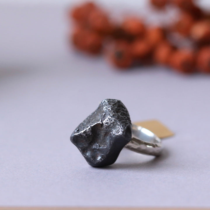 Silberner Meteoritenring - Größe 57 - BS003