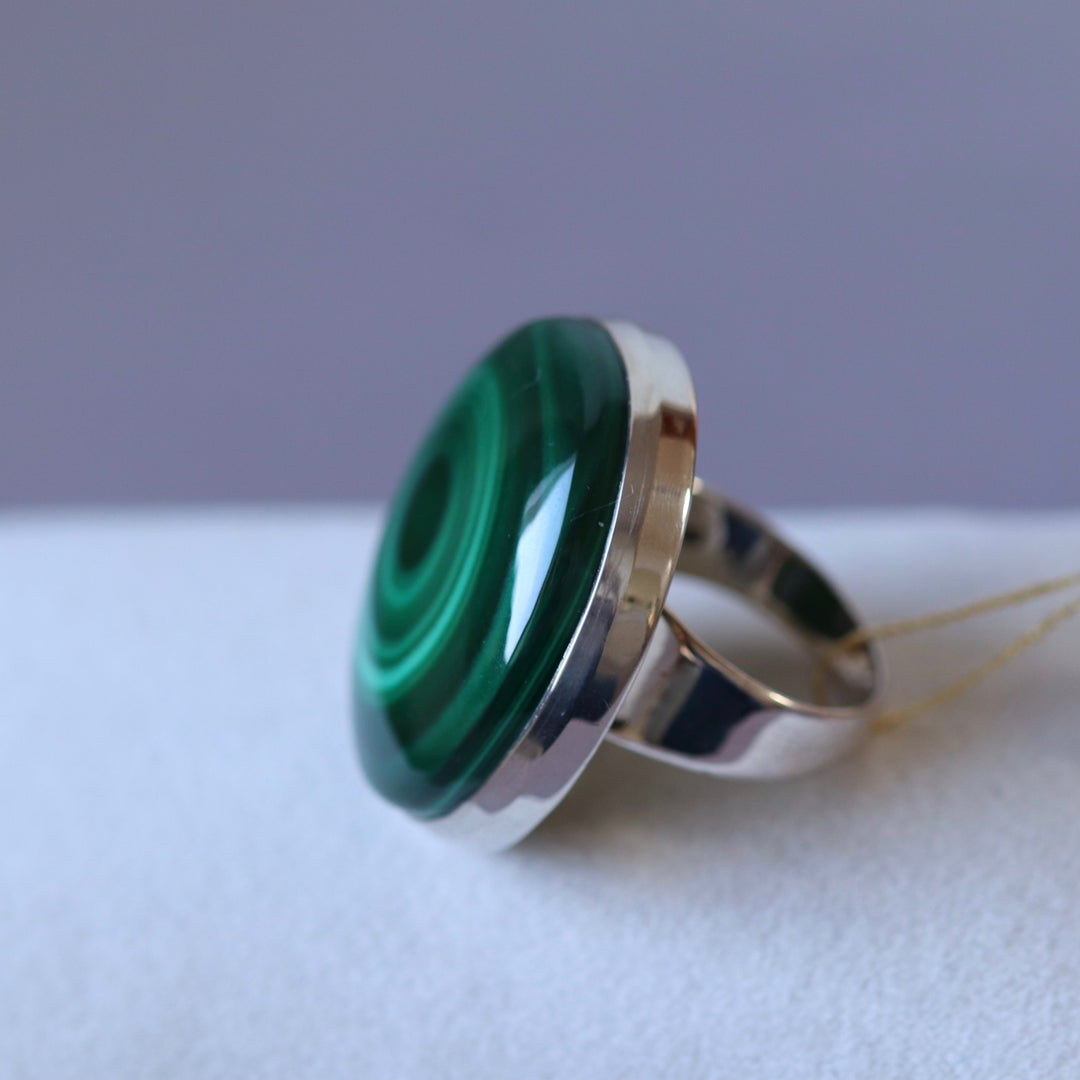 Silver ring with malachite - size 57 - BS023