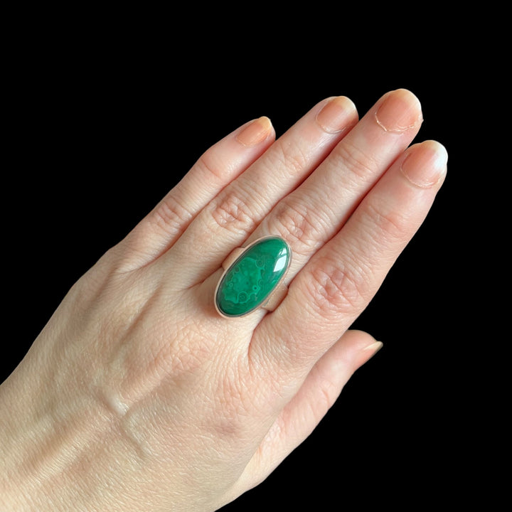 Silver ring with malachite - size 57 - BS070