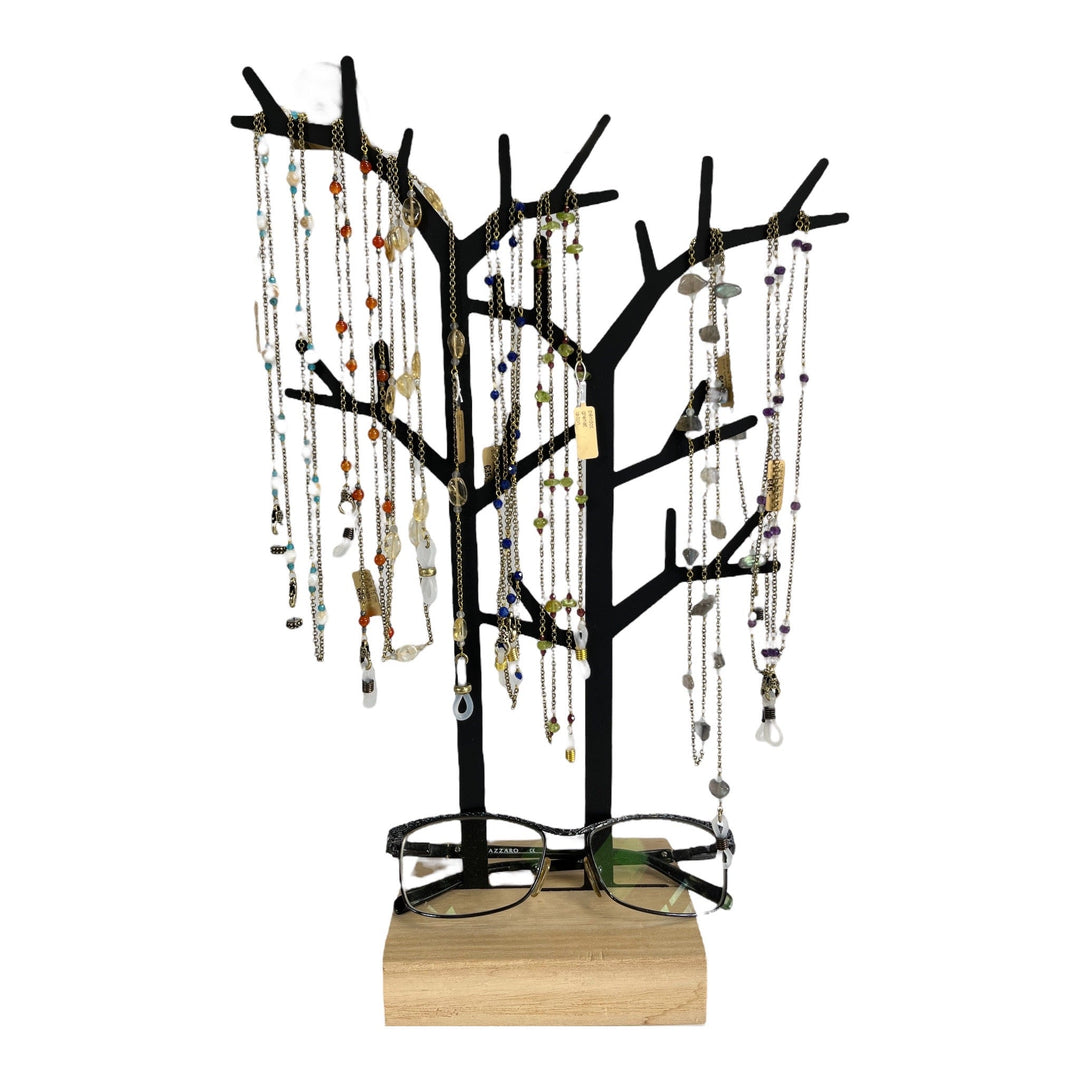 Brillen- und Sonnenbrillenkette aus Messing mit Natursteinen, 74 cm, Amethyst und Topas