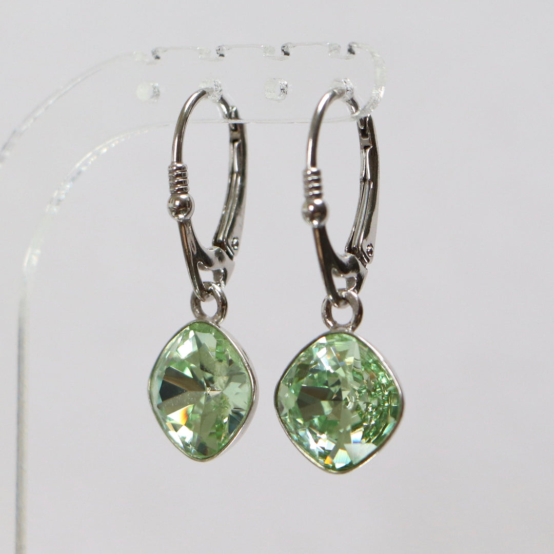 Boucles d'oreilles, cristaux Swarovski, argent rhodié, vert clair, MANON