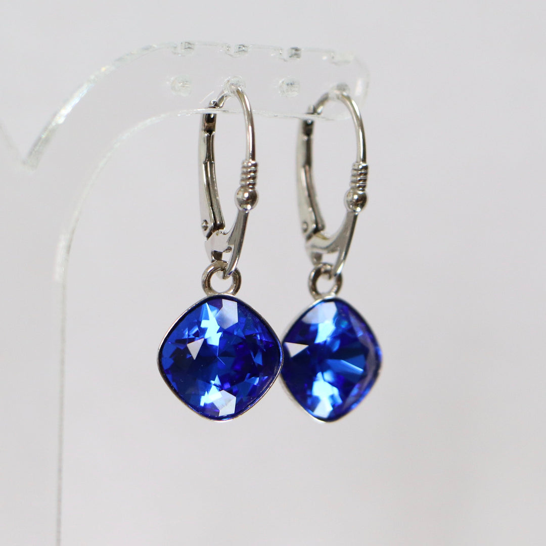 Boucles d'oreilles, cristaux Swarovski, argent rhodié, bleu, MANON