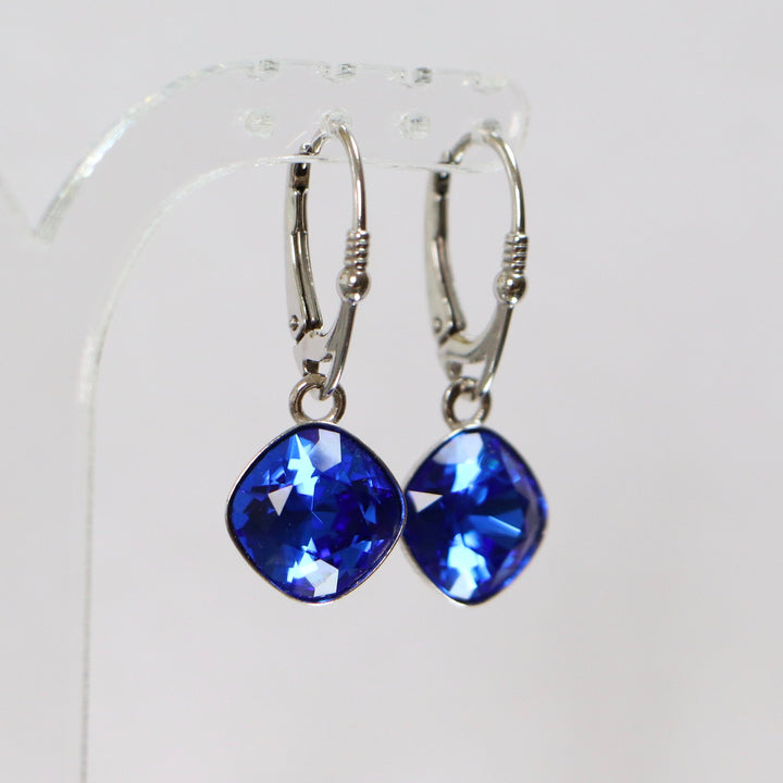 Boucles d'oreilles, cristaux Swarovski, argent rhodié, bleu, MANON