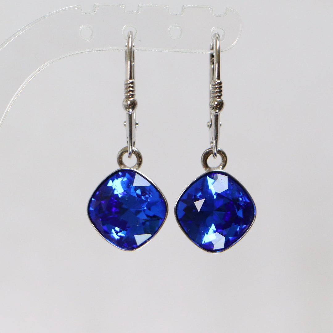 Boucles d'oreilles, cristaux Swarovski, argent rhodié, bleu, MANON