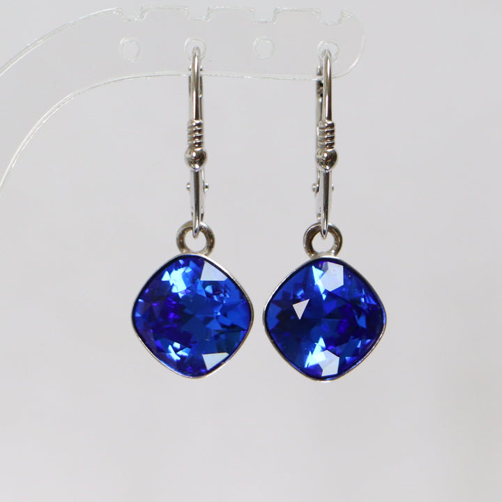 Boucles d'oreilles, cristaux Swarovski, argent rhodié, bleu, MANON