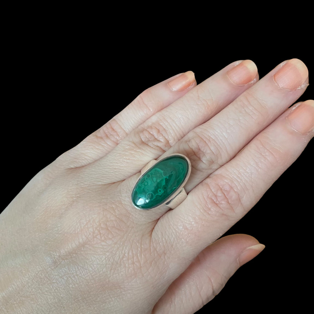 Silver ring with malachite - size 57 - BS070