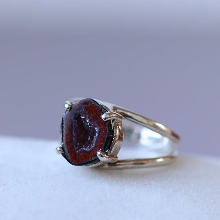 Silberner Chalcedon-Geodenring – Größe 61 – BS111