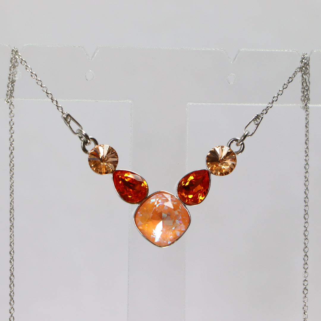 Boucles d'oreilles, cristaux Swarovski, argent rhodié, orange, ART-DECO