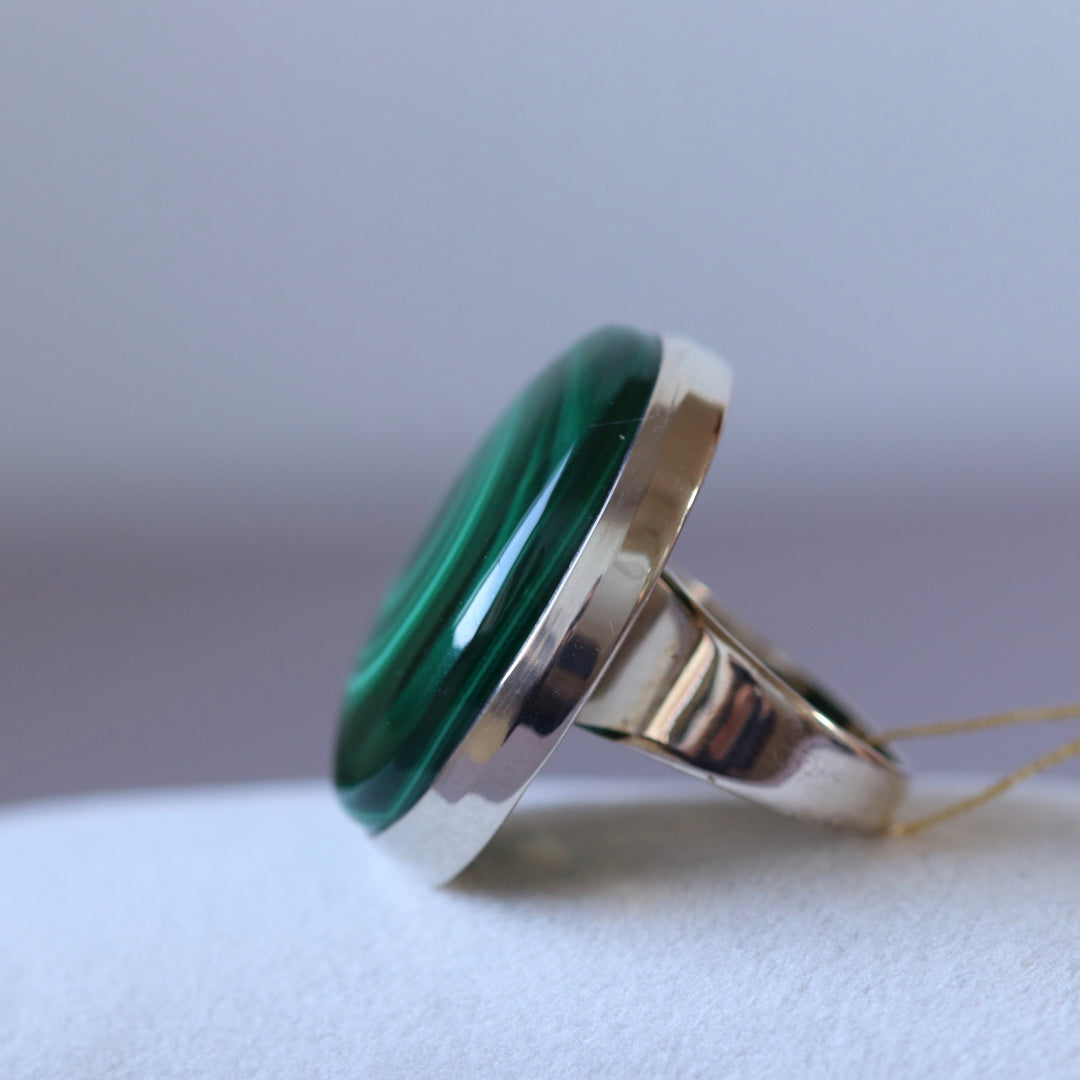 Silver ring with malachite - size 57 - BS023