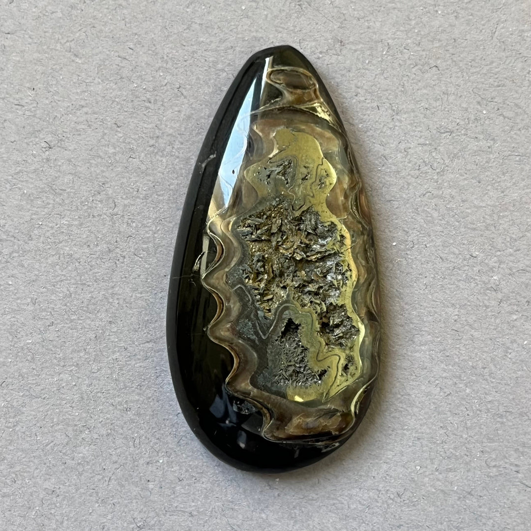 Pyritisierter Ammonit, AM_P292, Cabochon-Schliff, 47x24x7 mm
