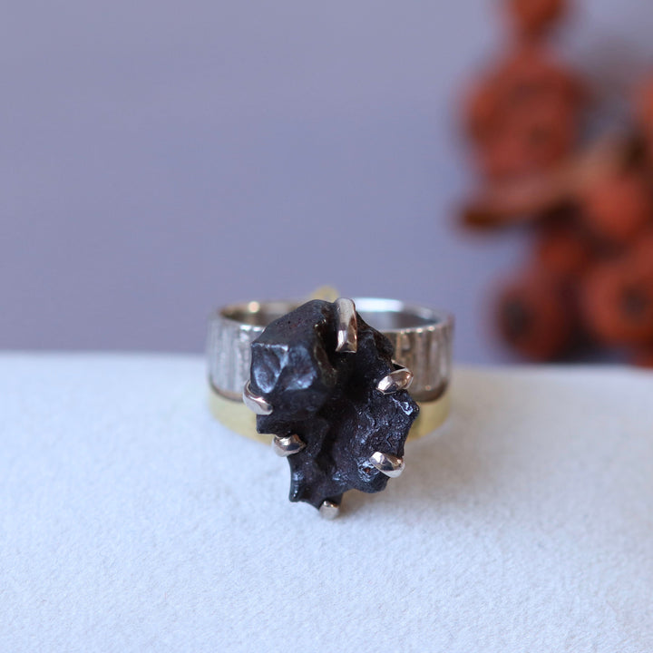 Silver meteorite ring - size 56 - BS004