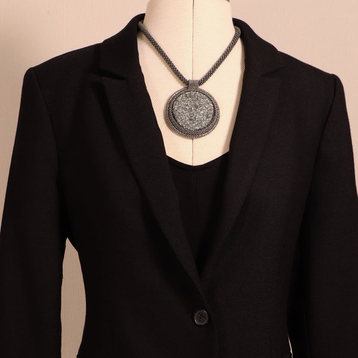 Embroidered necklace with micaschist (mica and garnet)