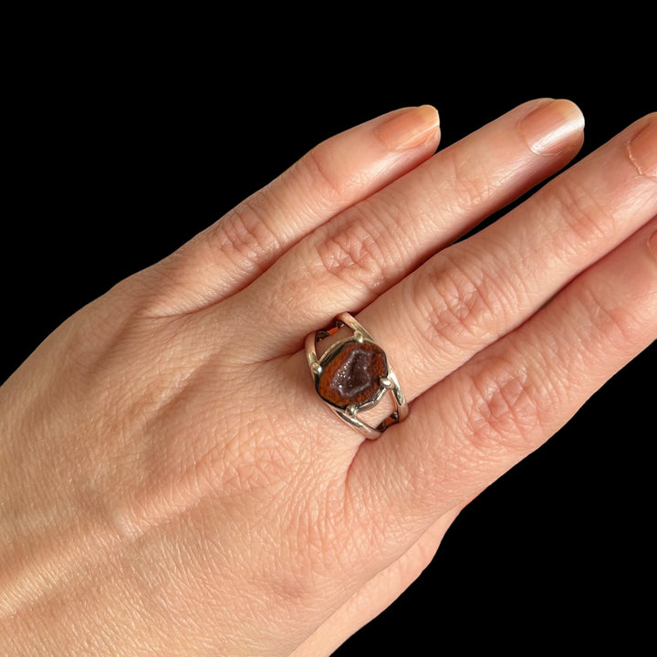 Silberner Chalcedon-Geodenring – Größe 61 – BS111