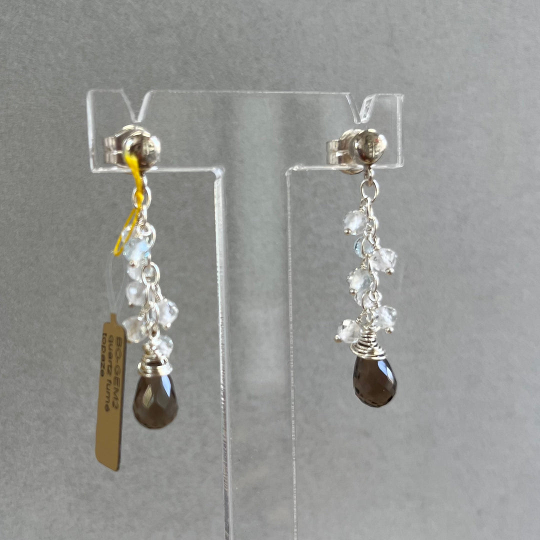 Ohrringe mit Rauchquarz und Topas, in Silber