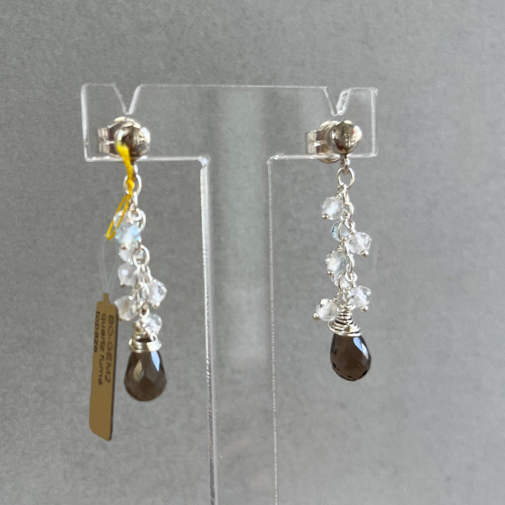 Ohrringe mit Rauchquarz und Topas, in Silber
