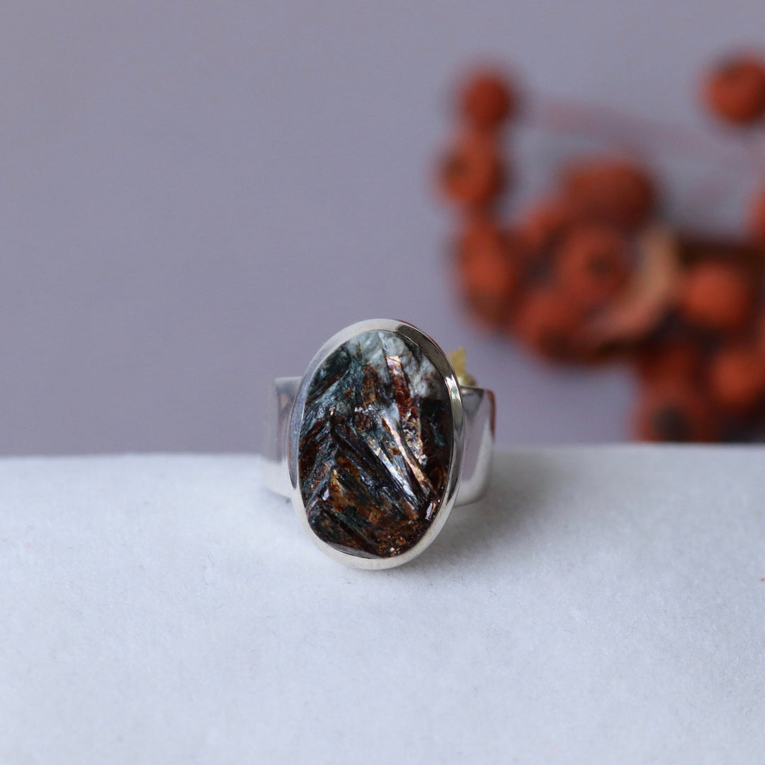 Silberring mit Astrophyllit, Größe 54, BS036