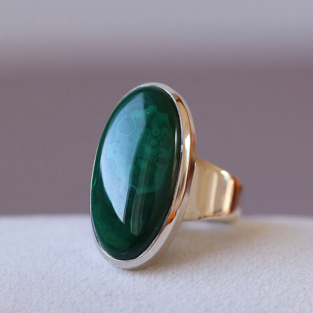 Silver ring with malachite - size 57 - BS070