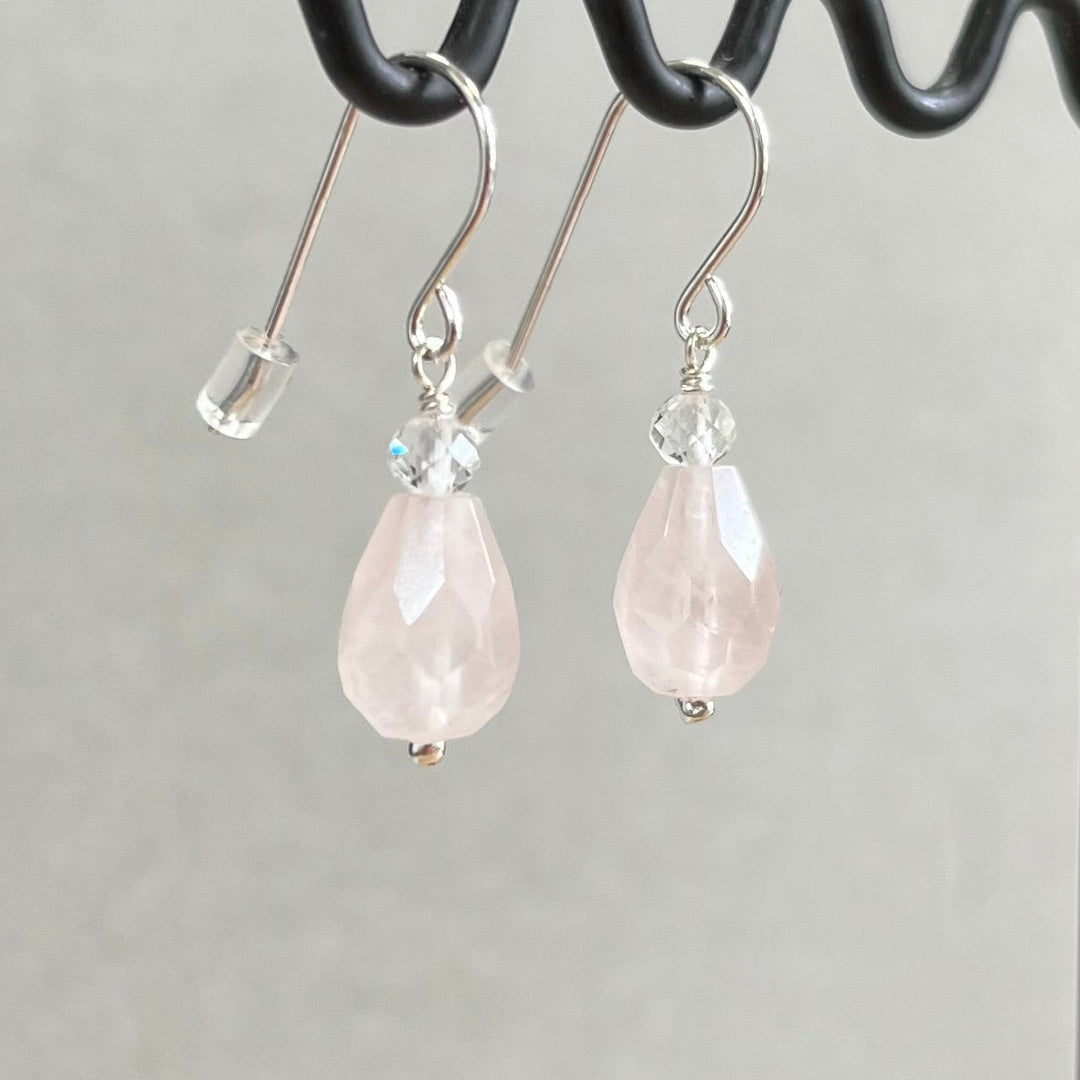 Boucles d’oreilles avec quartz rose, en argent