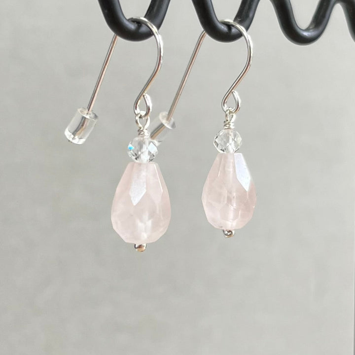 Boucles d’oreilles avec quartz rose, en argent
