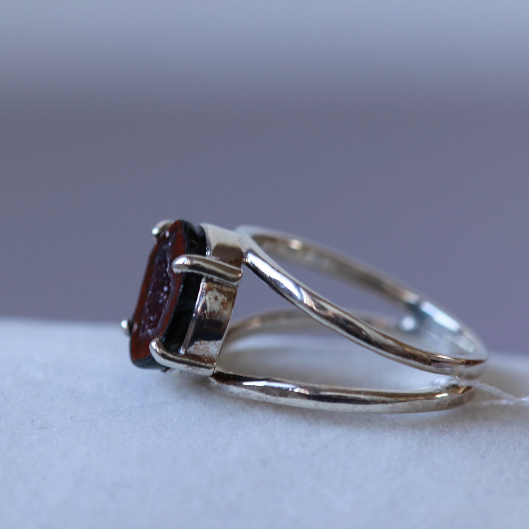 Silberner Chalcedon-Geodenring – Größe 61 – BS111