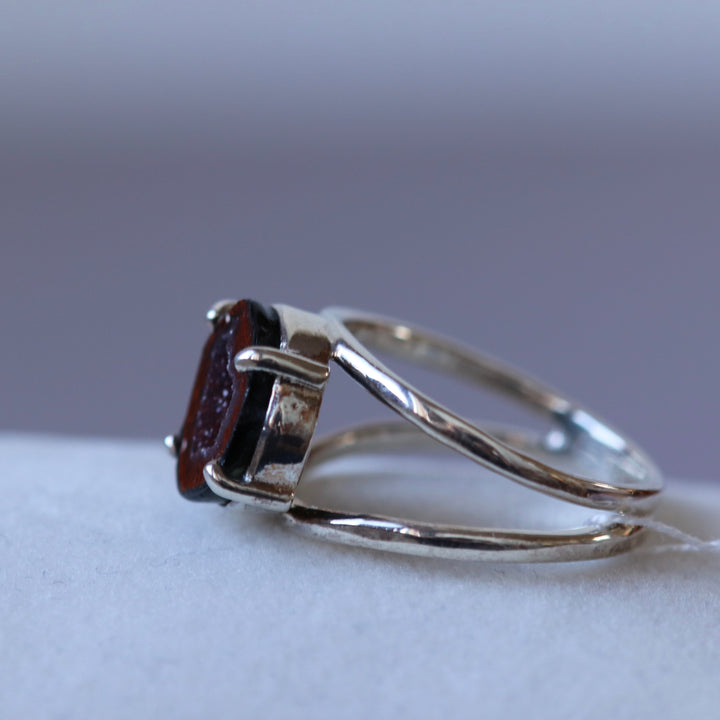 Silberner Chalcedon-Geodenring – Größe 61 – BS111