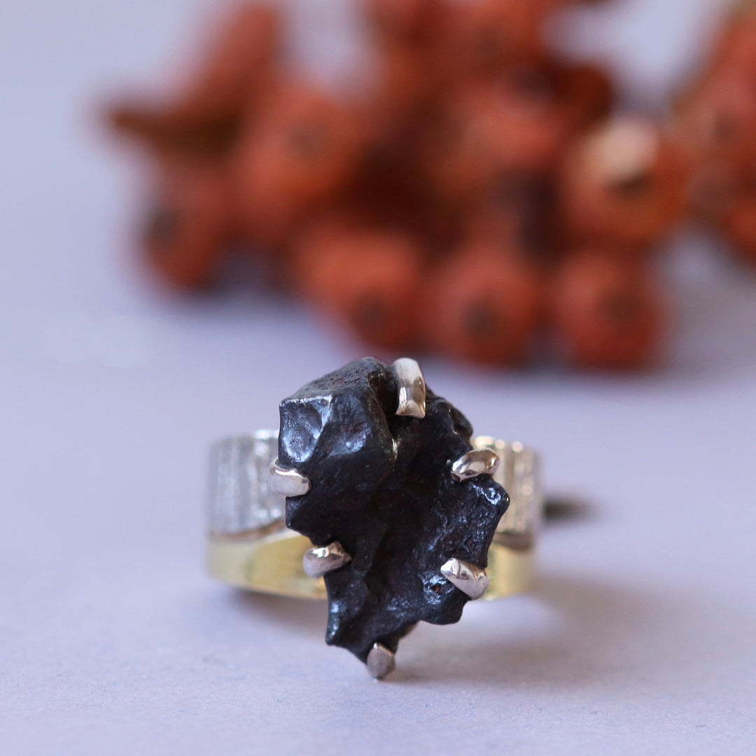 Silver meteorite ring - size 56 - BS004