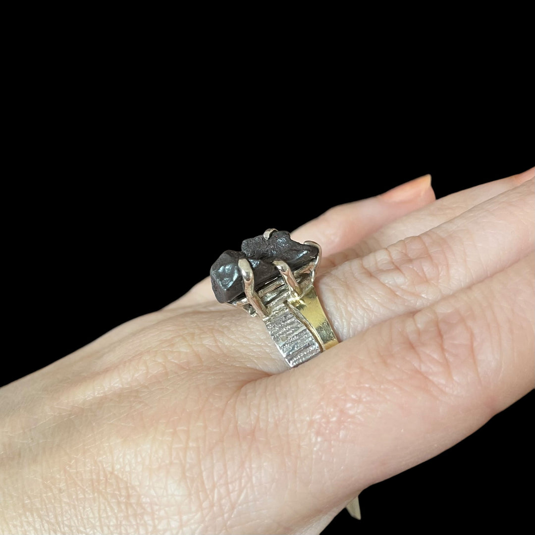 Silver meteorite ring - size 56 - BS004