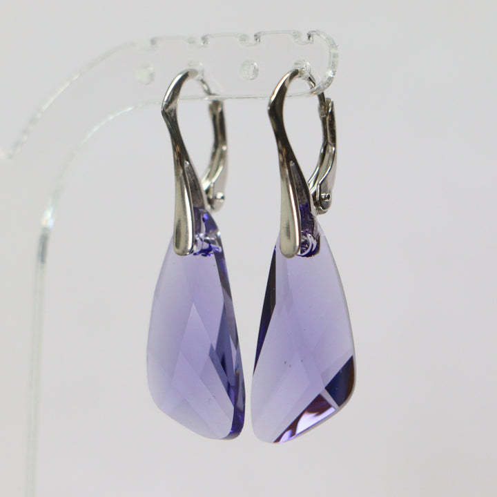 Boucles d'oreilles, cristaux Swarovski, argent doré, bleu tanzanite, WING