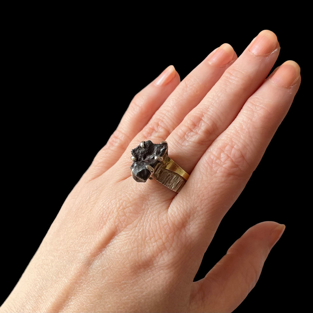 Silver meteorite ring - size 56 - BS004
