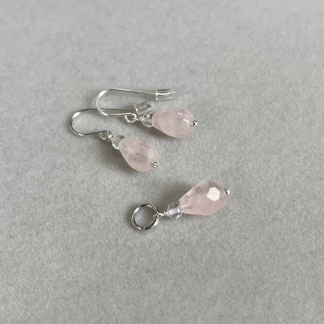 Earrings with rose quartz, in silver