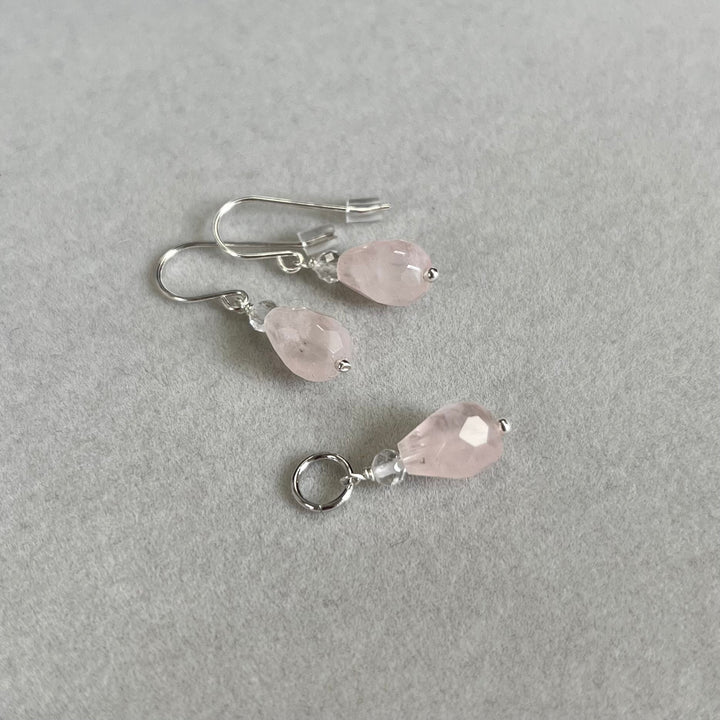Earrings with rose quartz, in silver