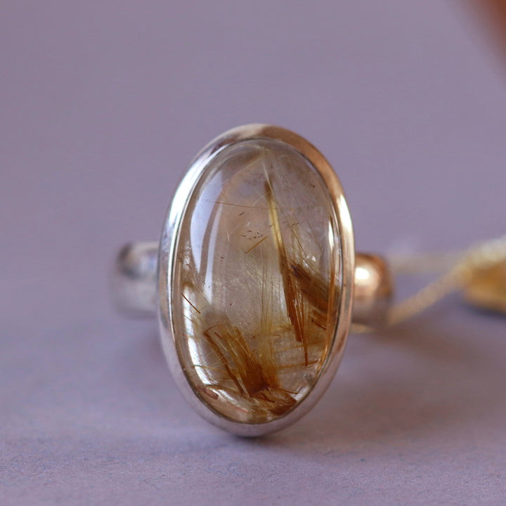 Silver ring with rutilated quartz - size 60 - BS012