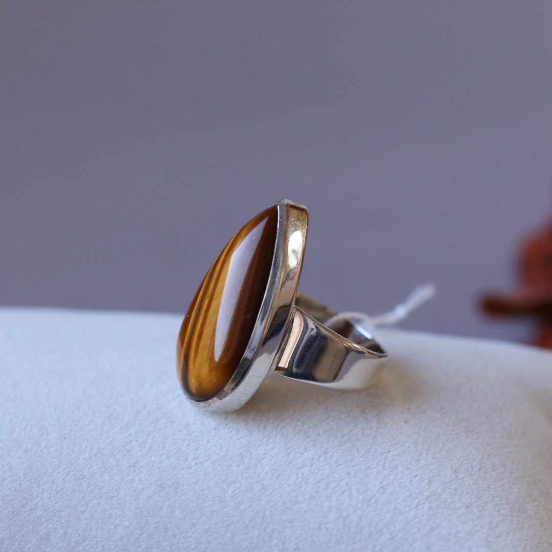 Silberner Tigeraugenring – Größe 55 – BS066