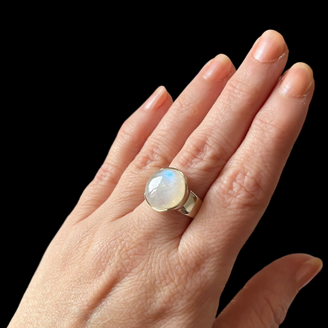 Ring mit Peristerit (weißem Labradorit) in Silber - Größe 56,5 - BS089