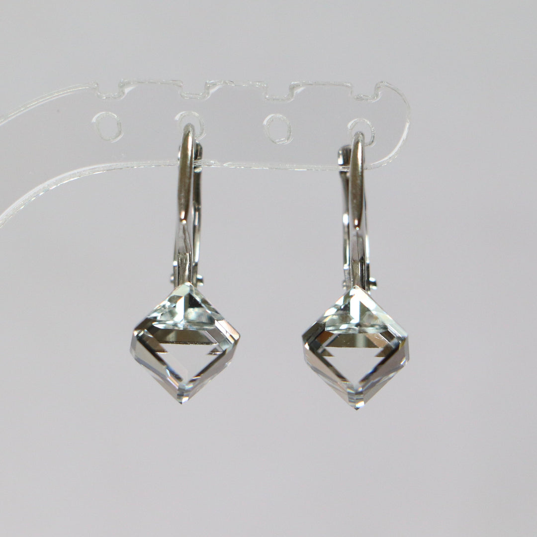 Boucles d'oreilles, cristaux Swarovski, argent rhodié, cristal, CUBIC