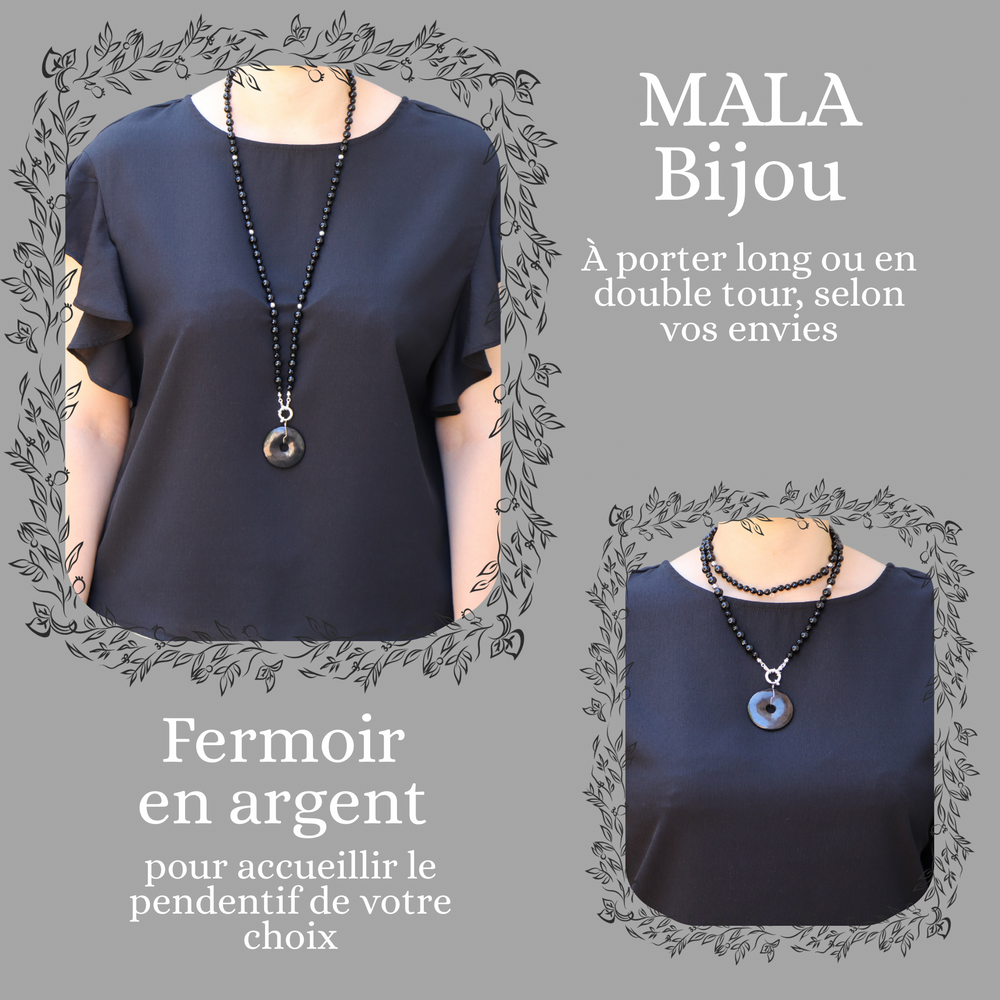 Collier MALA en tourmaline noire, onyx et hématite et Pendentif en shungite