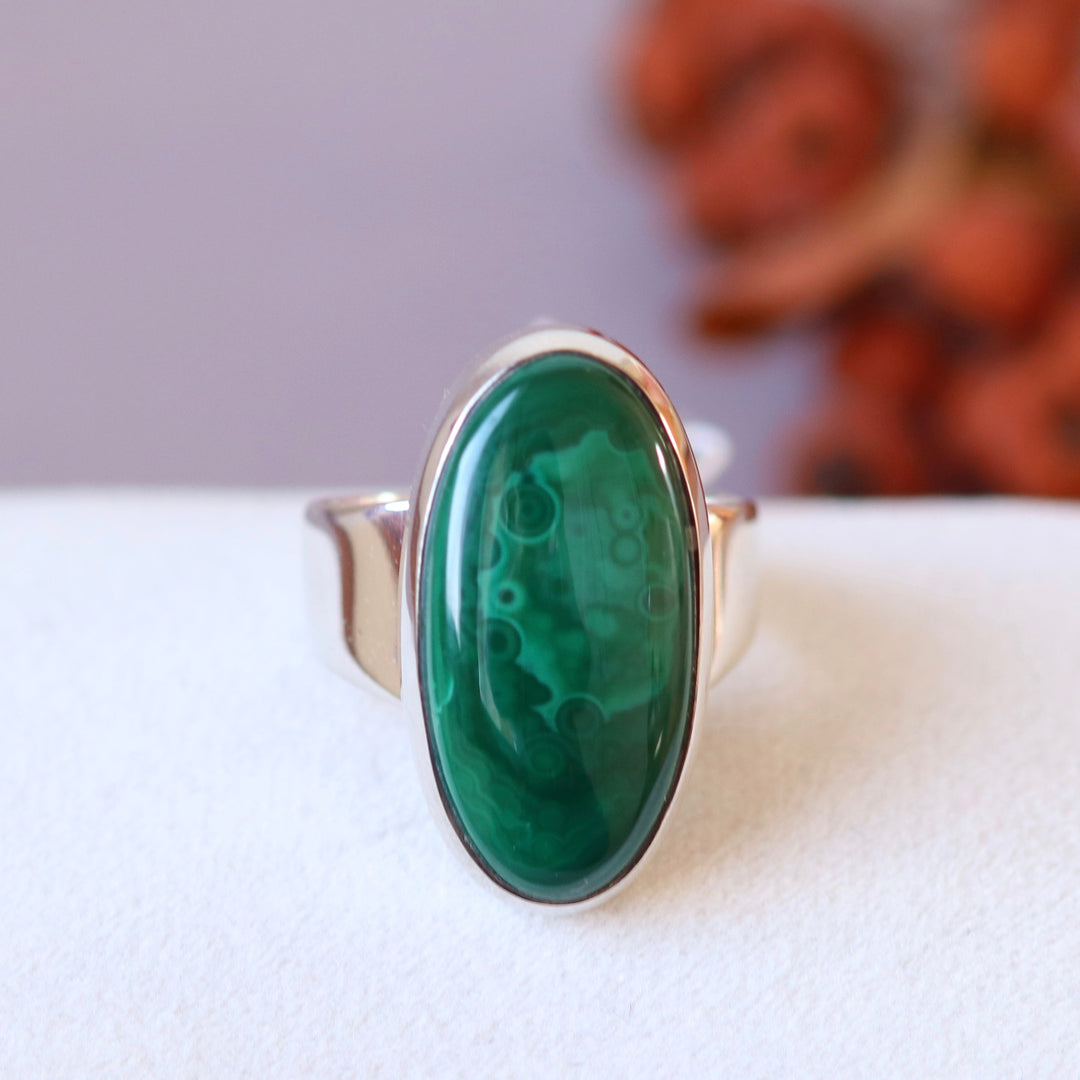 Silver ring with malachite - size 57 - BS070