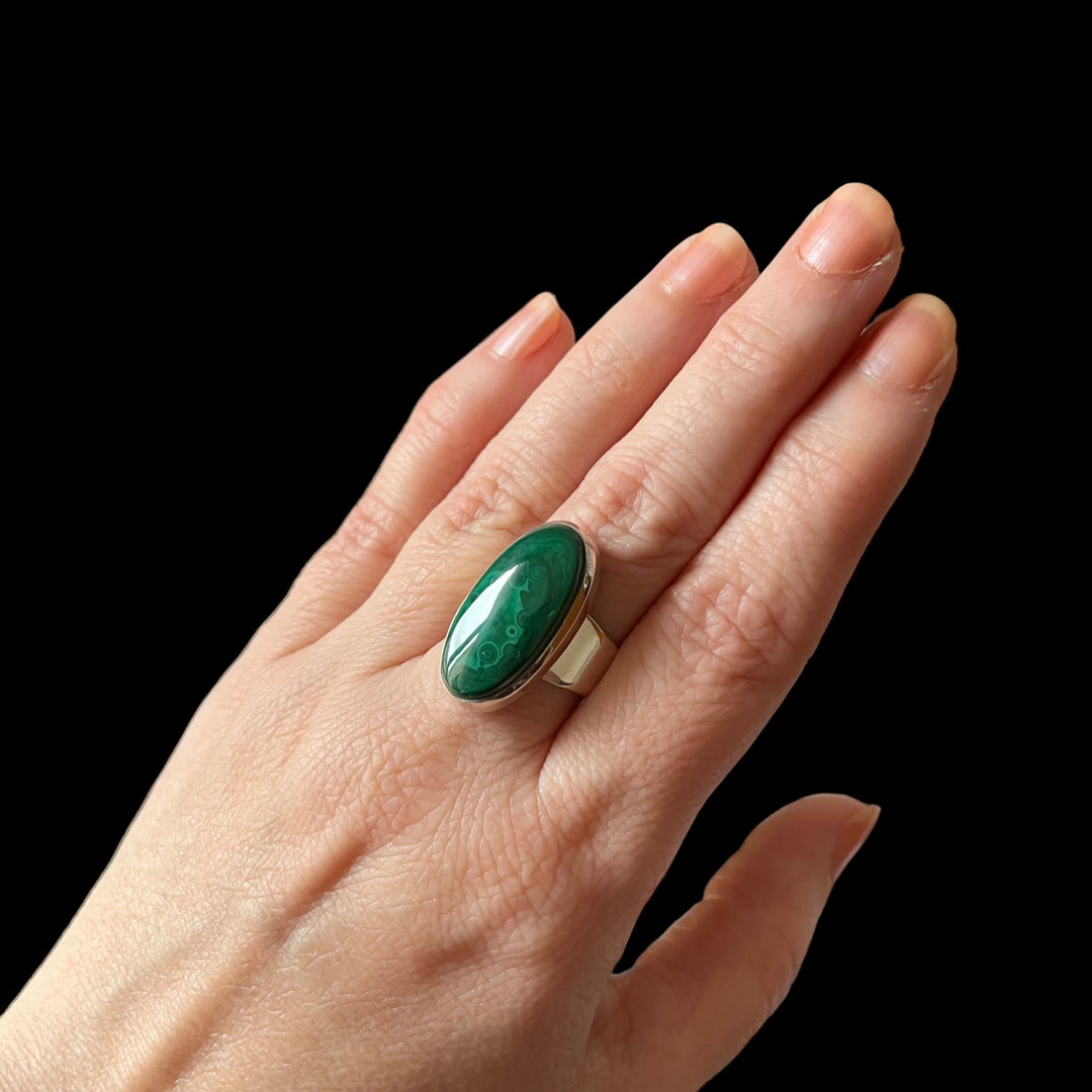 Silver ring with malachite - size 57 - BS070