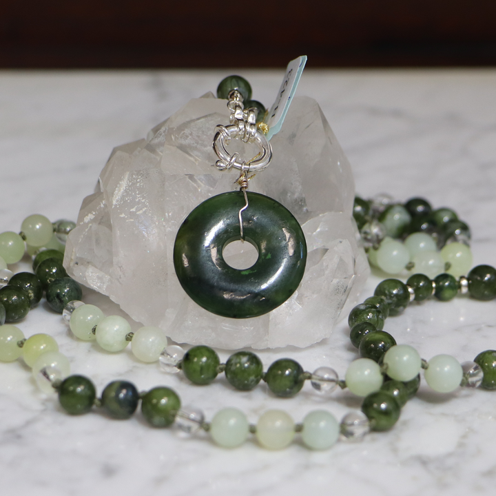 Collier MALA en serpentine et Pendentif en jade