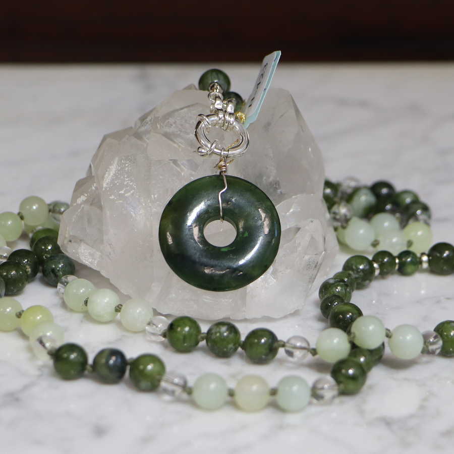 Collier MALA en serpentine et Pendentif en jade